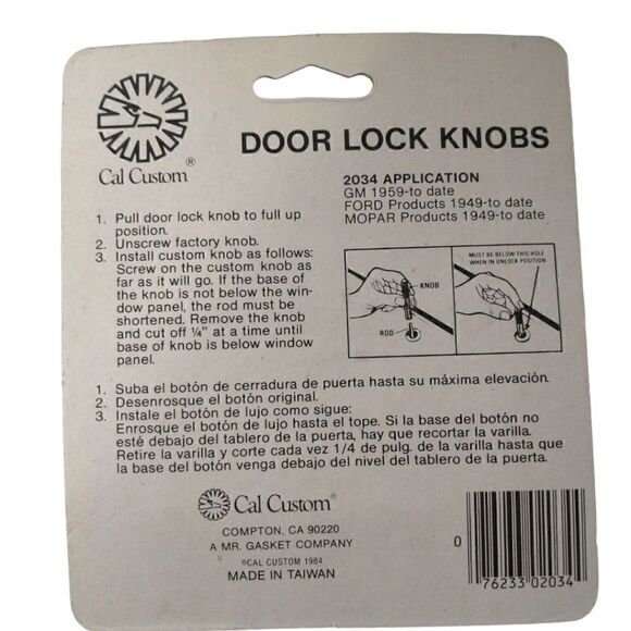 Car Door Anti Theft Knob Lock Cal Custom Replacements Silver Tone Universal New - Picture 5 of 12